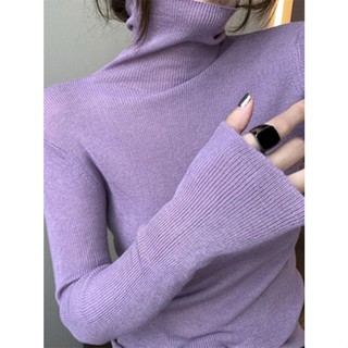 Fragrant taro Áo sweater Cổ Lọ Dáng Ôm Màu Tím Khoai Môn Phong Cách Phương Tây Thời Trang Thu Đông Cho Nữ