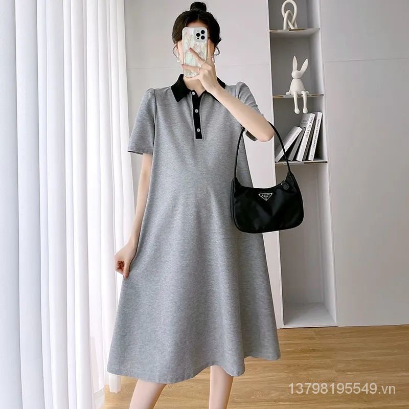 Đầm Thun polo Tay Ngắn Thời Trang Mùa Hè Xinh Xắn Cho Mẹ Bầu