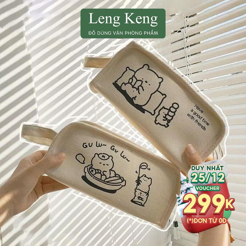 Túi đựng bút Leng Keng túi đựng bút vải canvas hình gấu dễ thương TB36