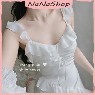 Đầm Midi 2 Dây Lụa Trắng Xẻ Tà Viền Bèo Mix Áo Khoác Cadigan Ren Nhung Siêu Đẹp