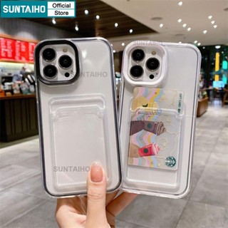 Suntaiho Ốp Điện Thoại Silicon tpu Mềm Trong Suốt Siêu Mỏng Có Ngăn Đựng Thẻ Cho iphone 15 14 12 13 11 pro max ip 7 8plus x xs xr xs max