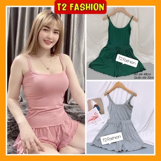 Bộ ngủ 2 dây chất thun tăm chất mát lạnh, Sét đồ ngủ hai dây sexxy co giãn T002 - T2 Fashion