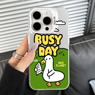 Ốp điện thoại Happy Duck báo tiếng Anh tương thích với iPhone 16 Plus XR 11 Pro Max 16 Pro Max, ốp bảo vệ 16 Pro 15 Pro 16 15 14 13 12 11, ốp cứng 15 Plus 15 Pro Max, chống sốc