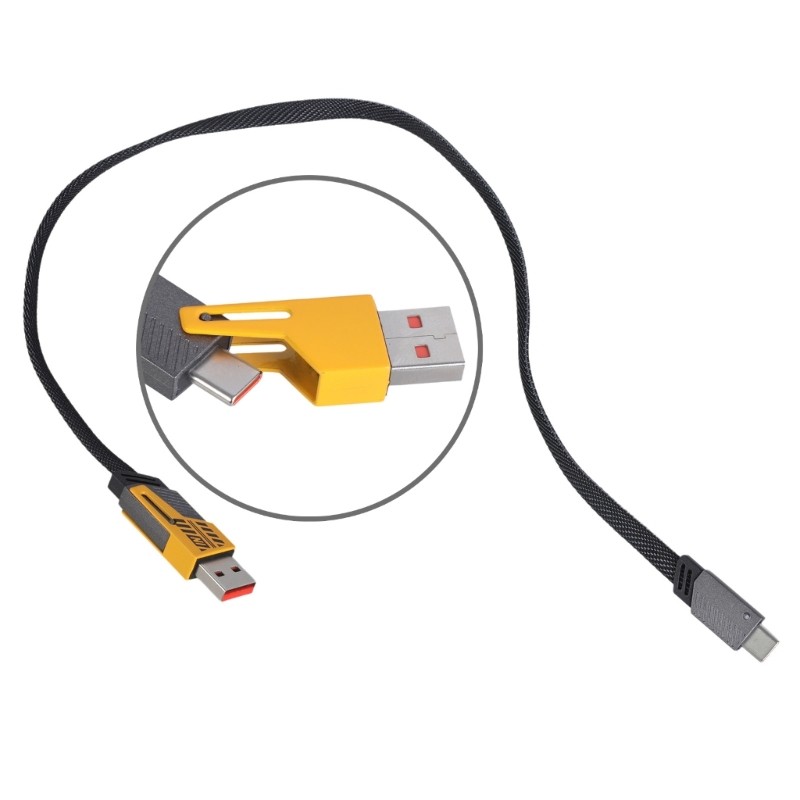 Cáp sạc 2 trong 1 bên trái 25cm dài 50cm Type C + USB sang Type C Sạc nhanh 65W