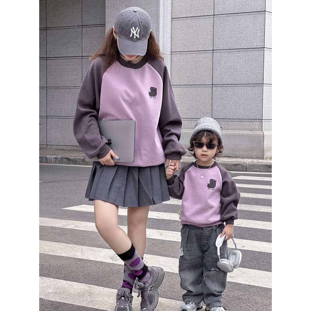 Maionini Bộ Áo sweater Cổ Tròn Màu Tím Phong Cách Nhật Hàn Thời Trang Mùa Thu Cho Gia Đình