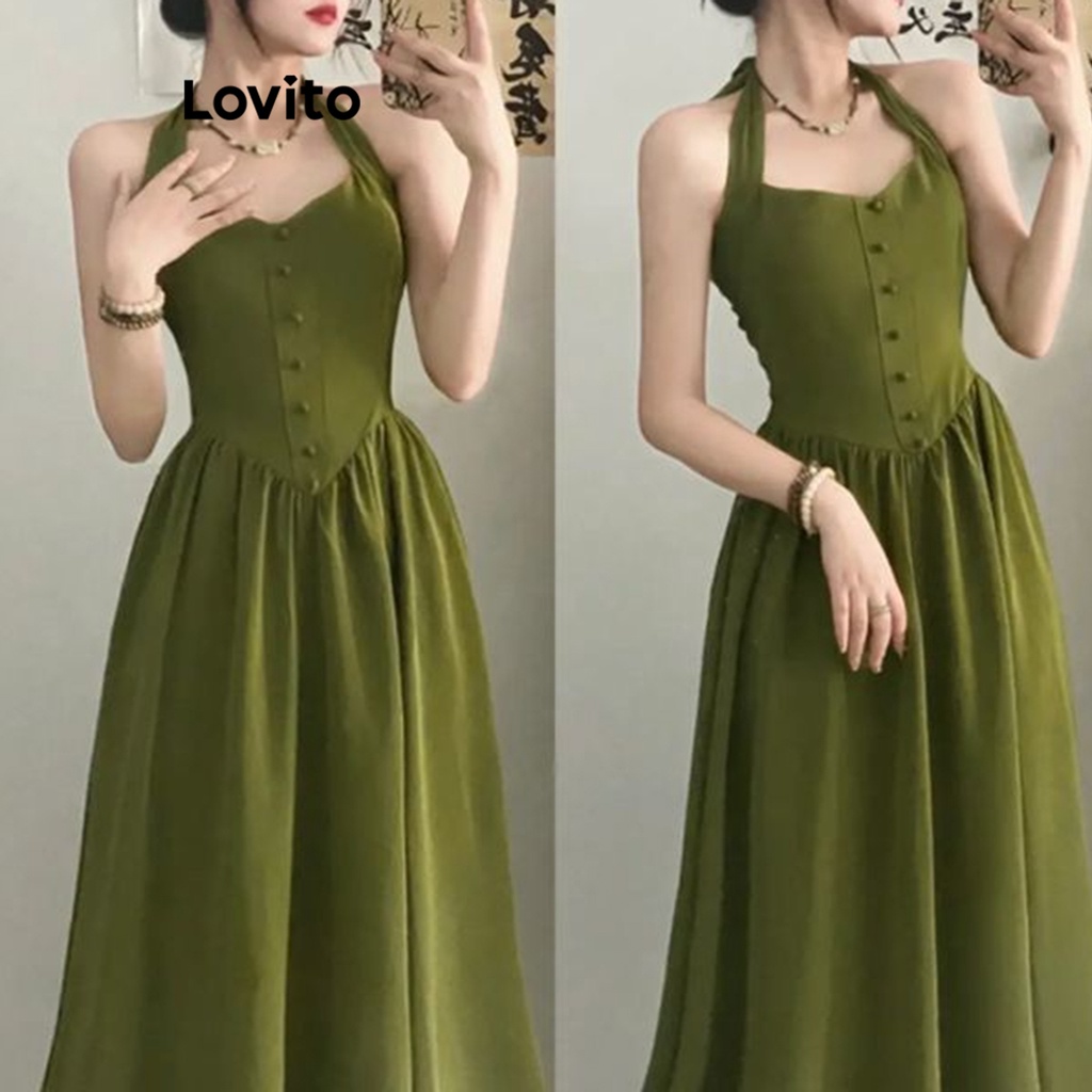 Lovito Váy dây kéo trơn thông thường cho nữ LNA21217