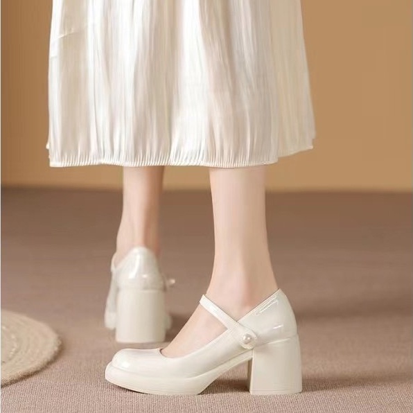 Mới Giày Lười Da pu Mũi Tròn Màu Trơn Phối Khóa Cài Đơn Giản Hợp Thời Trang Cho Bạn Gái