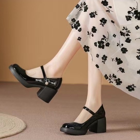 Mới Giày Lười Da pu Mũi Tròn Màu Trơn Phối Khóa Cài Đơn Giản Hợp Thời Trang Cho Bạn Gái