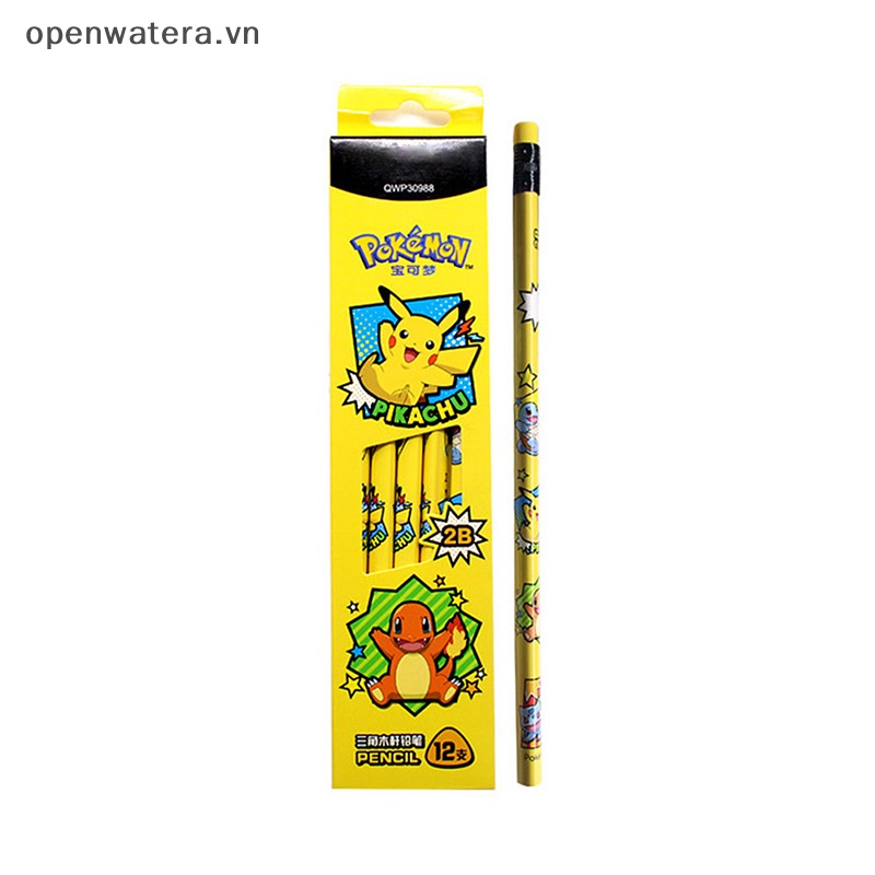 Bộ 12 Bút Chì + Thước Kẻ In Hình pikachu pokemon Dễ Thương