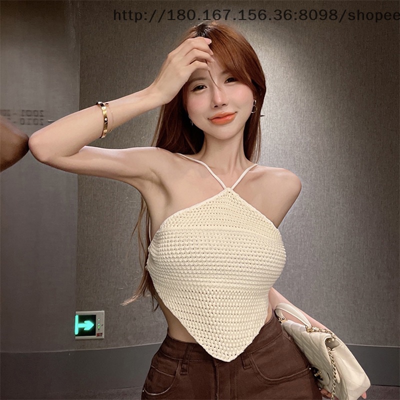 Áo Dệt Kim Không Tay Hở Lưng Màu Trơn Gợi Cảm Mùa Hè Cho Nữ fhs