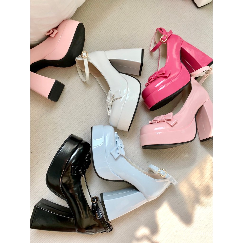 Mary jane Giày Da Cao Gót Phong Cách lolita Xinh Xắn Cho Nữ