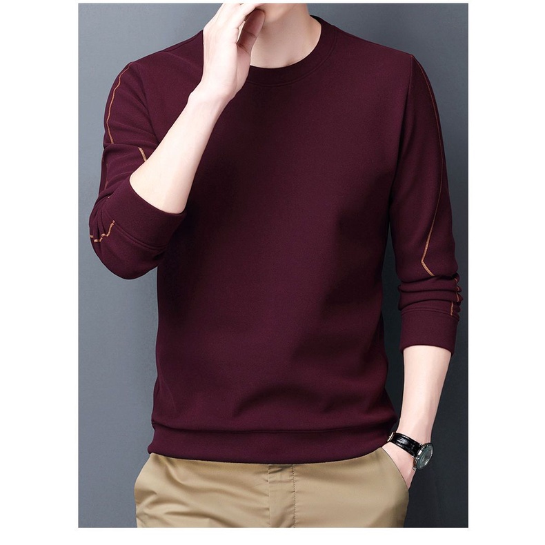 Áo Thun Dài Tay Cổ Tròn Màu Trơn Thiết Kế Mới Thời Trang Theo Phong Cách Hàn Quốc Cho Nam