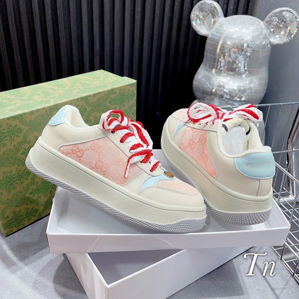 Giày Thể Thao Guuci Nữ Màu Hồng Kem, Sneakers GC Mẫu Mới Nhất Fullbox