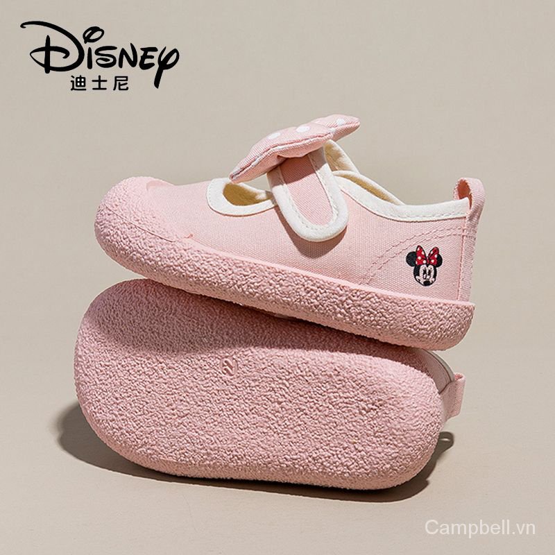 Disney Giày Búp Bê Vải Thoáng Khí Chống Trượt Chân In Hình Chuột minnie Thời Trang Xuân 2023 Cho Bé Gái