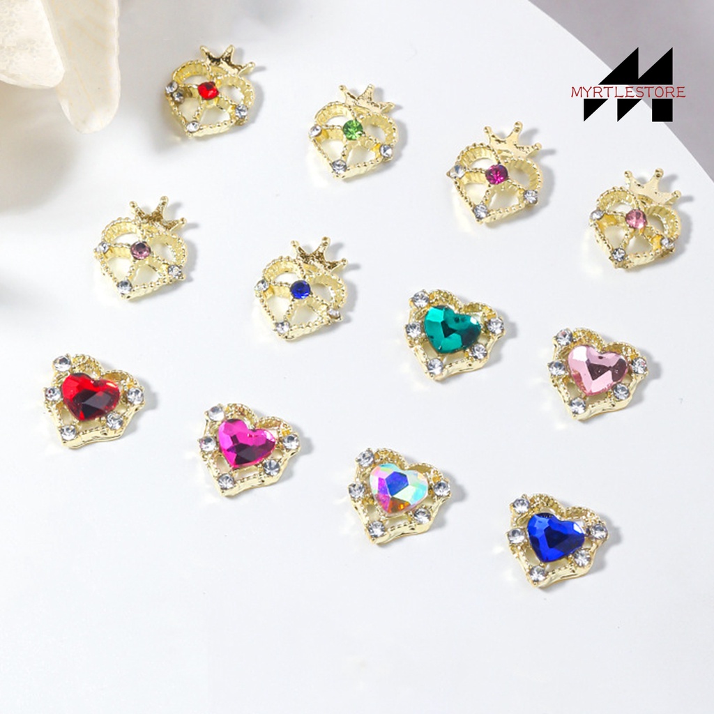 Set 10 Phụ Kiện Trang Trí Móng Tay 3d diy Hình Vương Miện / Trái Tim