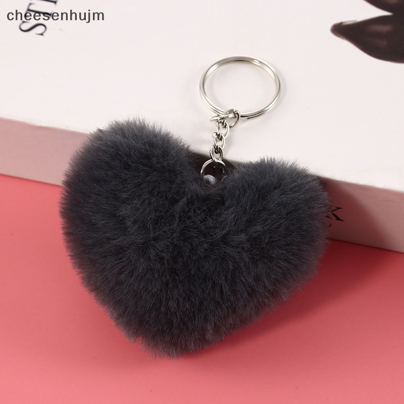 Móc Chìa Khóa Hình Quả Cầu Lông Xù 8cm Mềm Mại Trái Tim Dễ Thương vn