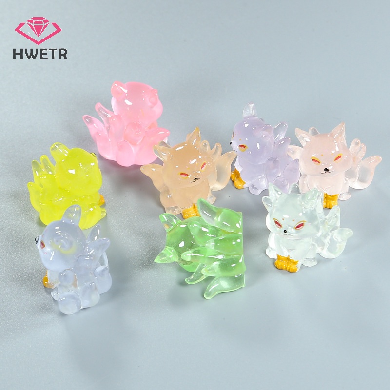 Hwetr Tượng Cáo Chín Đuôi Dạ Quang mini Bằng Nhựa resin Phát Sáng Trong Bóng Tối Trang Trí Nhà Búp Bê diy Mới