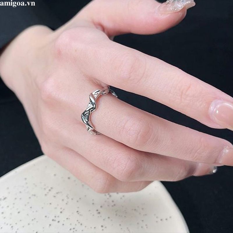 ✨✨Nhẫn Hở Đính Đá Mặt Trăng Màu Bạc Lấp Lánh Thời Trang Cho Nam Và Nữ