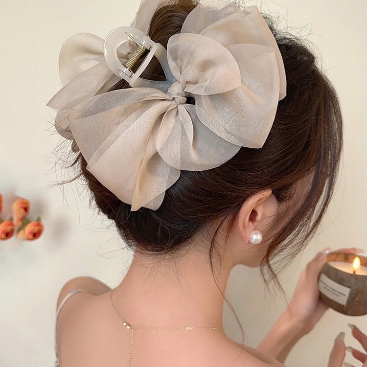 Thời Trang Kẹp Tóc Hình Nơ Vải chiffon Màu Trơn Xinh Xắn Cho Nữ