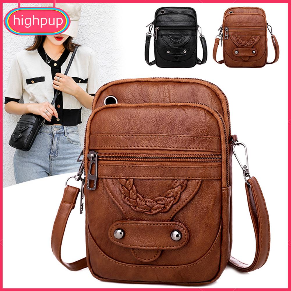 Túi Đeo Vai mini Bằng Da pu Mềm Màu Trơn Có Dây Kéo Dành Cho Bạn Nữ