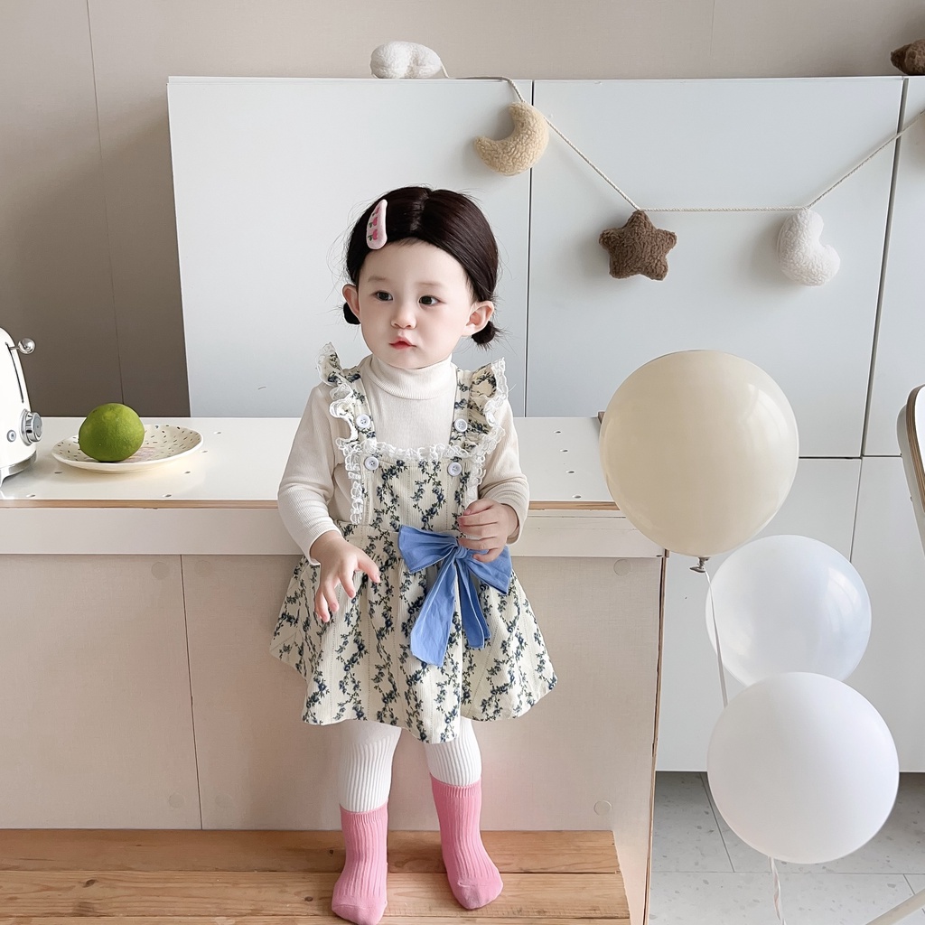 Đầm Hoa Không Tay Thắt Nơ Eo Phong Cách Hàn Quốc Cho Bé Gái