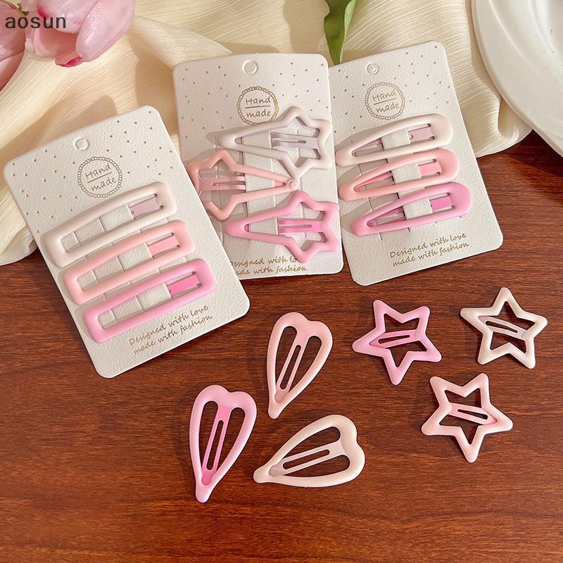 Aosun set 3 Kẹp Tóc Hình Ngôi Sao mini Màu Hồng Nhám Phong Cách Hàn Quốc Cho Nữ