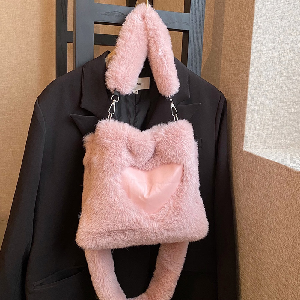 Túi tote Đeo Chéo Vai Xách Tay Hình Trái Tim Lông Xù Mềm Mại Thời Trang Đơn Giản Dành Cho Bạn Nữ