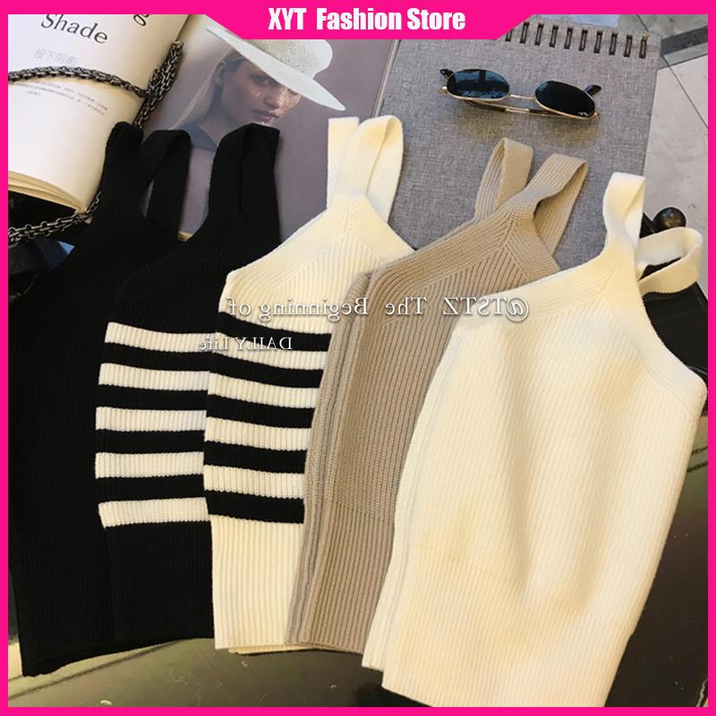 Áo Hai Dây Dệt Kim Kẻ Sọc Màu Sắc Tương Phản Thời Trang Cho Nữ Size 35-60kg