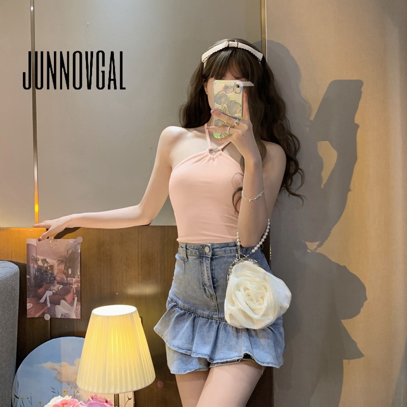 Junnovgal Áo Hai Dây Ôm Dáng Màu Trơn Thời Trang Mùa Thu 2023 Cho Nữ