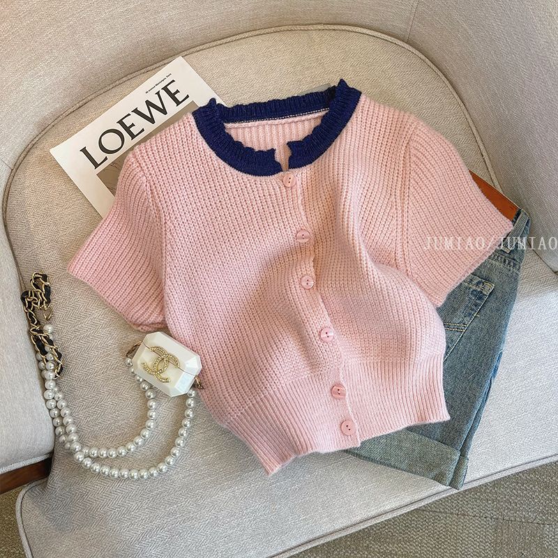 Áo cardigan Dệt Kim Tay Ngắn Dáng Ôm Phong Cách Hàn Quốc Thời Trang Mùa Hè Cho Nữ