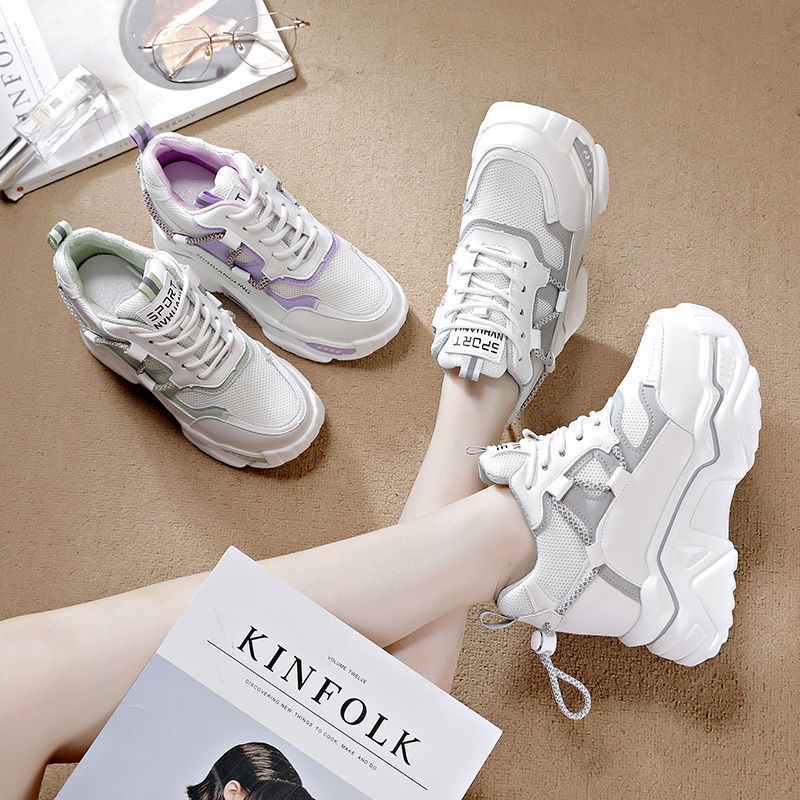 🔥 Bán nóng 🔥giày casual cao 8cm, giày thể thao đế nữ có đệm, giày nữ trắng, giày đế cao thời trang