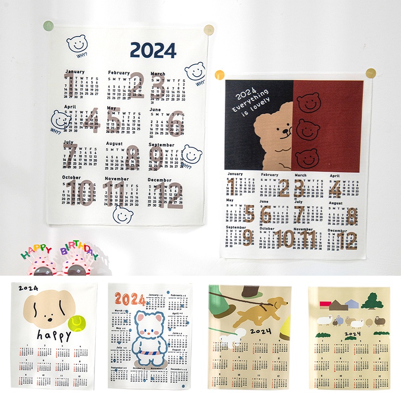 Lịch Treo Tường Năm Mới 2024 Bằng Vải Họa Tiết Gấu Hoạt Hình Dễ Thương Bắt Mắt