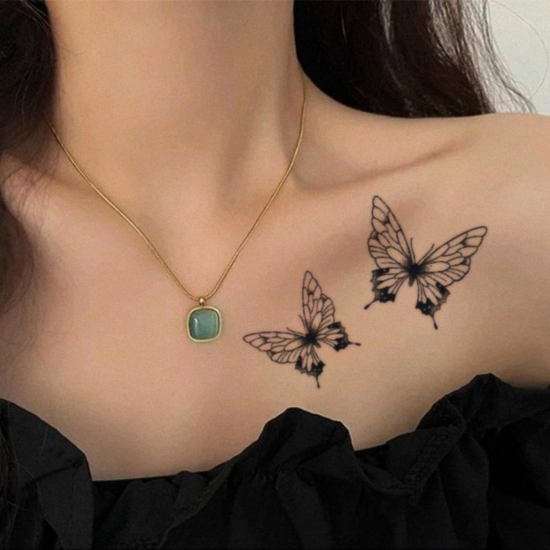 Đen Hình Xăm Dán Tạm Thời 15 Ngày Chống Thấm Nước Hình Cánh Bướm Và Cây Cối Gợi Cảm