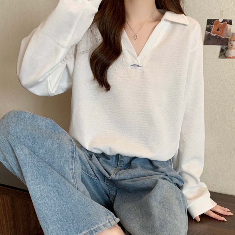 Áo Thun polo Tay Dài Dáng Rộng Phong Cách Hàn Quốc Thời Trang Mùa Thu Hàng Mới Dành Cho Bạn Nữ