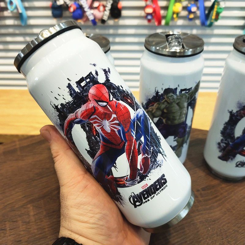 Marvel Bình Nước Giữ Nhiệt Có Ống Hút Họa Tiết spider man hulk Xinh Xắn
