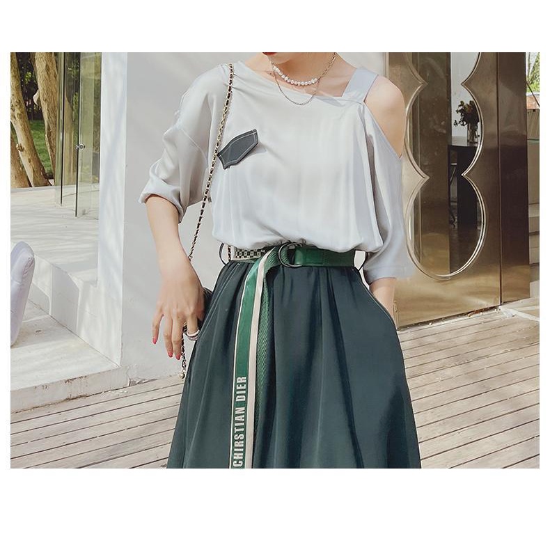 Niche Đầm Hở Vai Phối Màu Tương Phản Thời Trang Mùa Hè 2023 Phong Cách retro Cao Cấp Cho Nữ