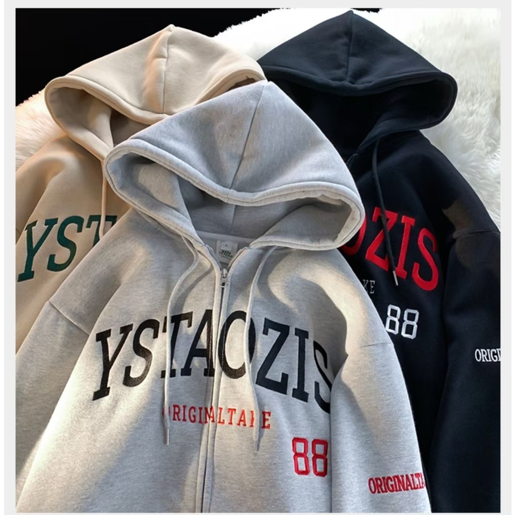 Áo hoodie Dáng Rộng Có Khóa Kéo plus size m-8xl Phong Cách Hàn Quốc Cho Nam Giới