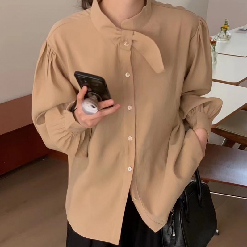 Liên Kết Với Liên Kết Với Nhau ❤ Áo Sơ Mi Tay Dài Màu Sắc Đơn Giản Thanh Lịch Cho Nữ