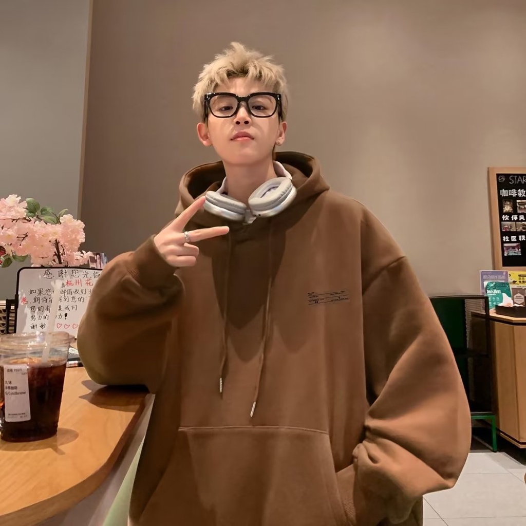 Áo hoodie cotton Nhung Dày Tay Dài In Chữ Màu Cà Phê Thời Trang Cho Cặp Đôi m-5xl