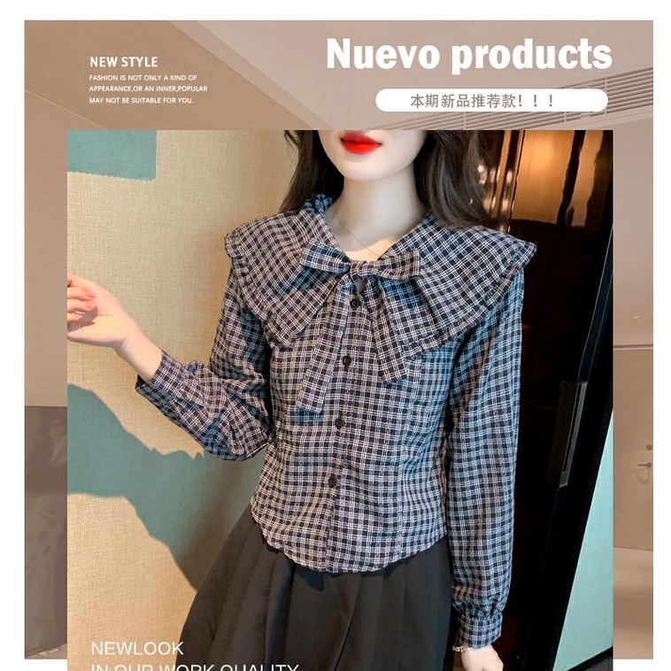 Áo Sơ Mi Tay Dài Cổ Búp Bê Họa Tiết Kẻ Sọc Phong Cách Pháp Thời Trang Mùa Thu 2023 Mới Cho Nữ