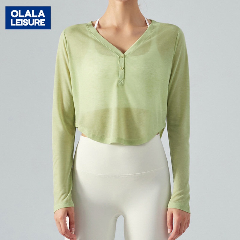 OLALA LEISURE Áo Thun Thể Thao Tay Dài Cổ Chữ V Thoáng Khí Nhanh Khô XS DSL370