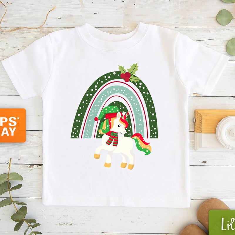 Áo Thun Tay Ngắn In Hình Ông Già Noel / Kỳ Lân Mừng Năm Mới Cho Bé