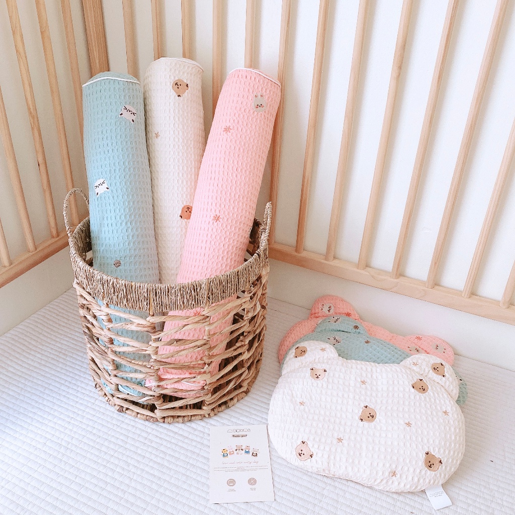 Gối Ôm Monona Vải Waffle Sợi Tre Kiêm Gối Chặn Chần Bông Vải Waffle Cao Cấp Họa Tiết Đáng Yêu Cho Các Bé