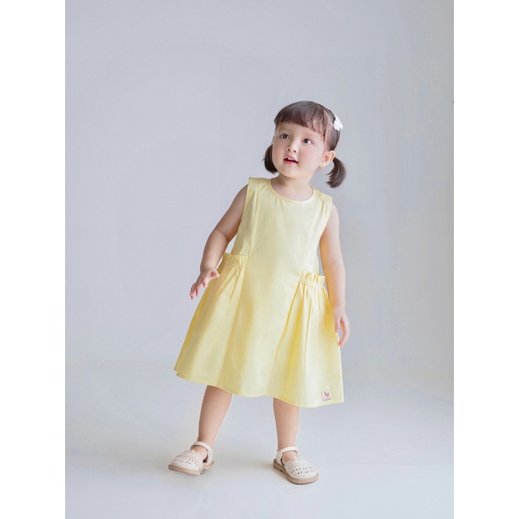 Váy Bé Gái CARROT Sát Nách, Màu Vàng Túi Bèo, Chất Liệu Thô Cotton Thấm Hút Mồ Hôi Tốt