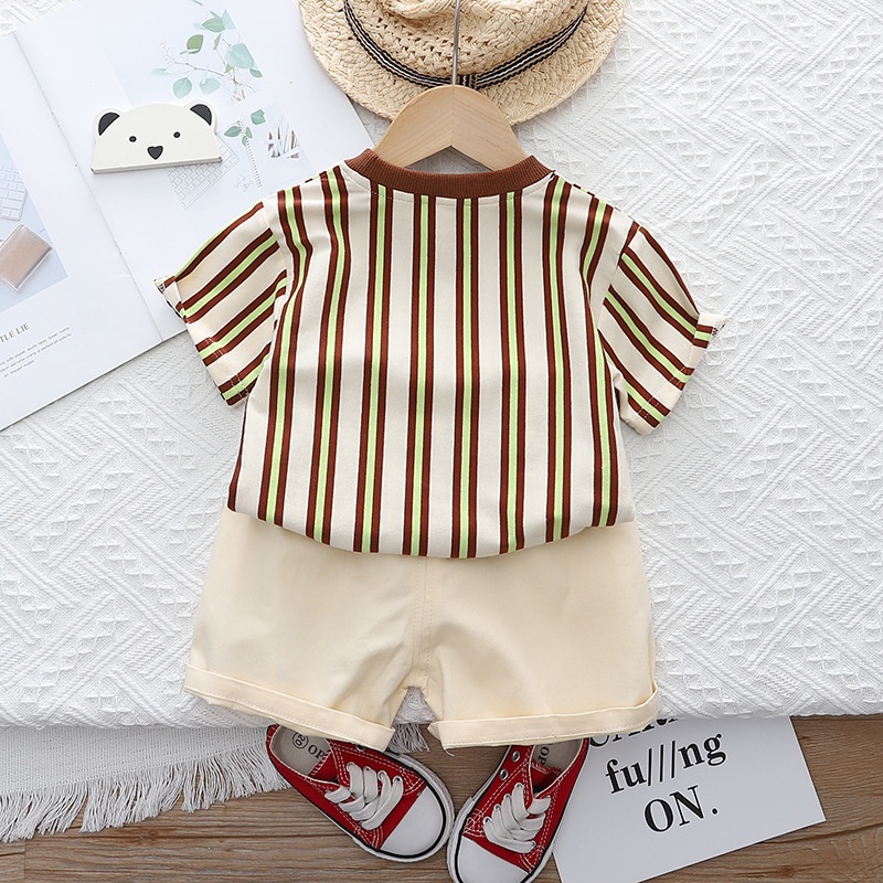 Dễ Thương Bộ Áo Thun Ngắn Tay Kẻ Sọc + Quần short Thời Trang Mùa Hè Cho Bé