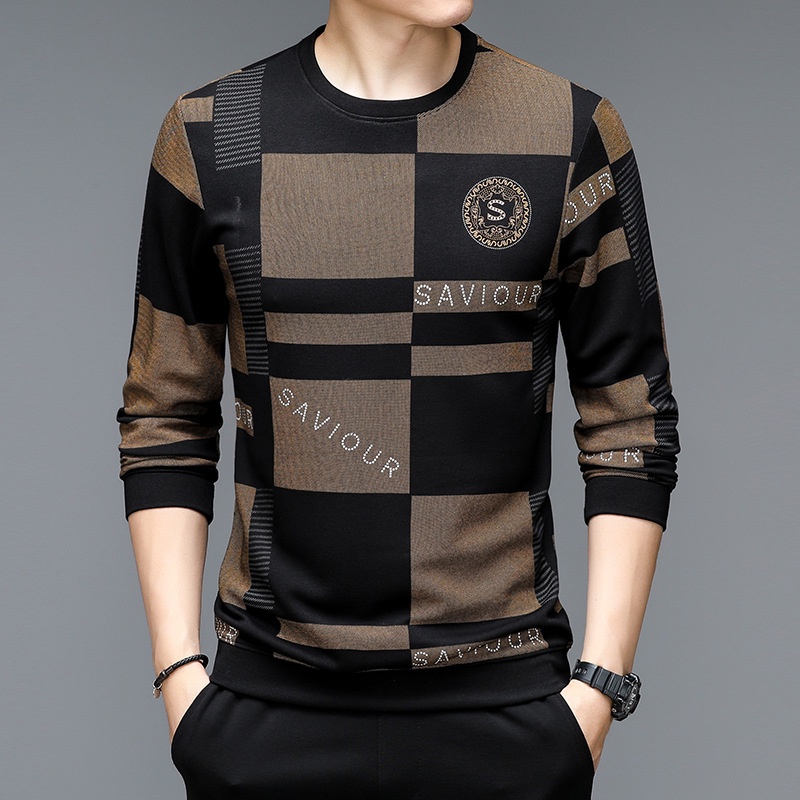 Áo Thun Tay Dài Dáng Rộng Cổ Tròn In Chữ Thời Trang Chất Lượng Cao Cho Nam