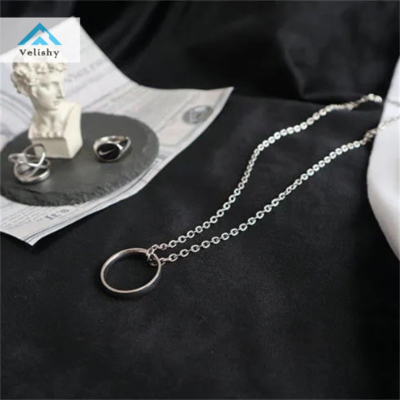Vòng cổ VELISHY mặt nhẫn kim loại phong cách hip hop thời trang cho cặp đôi
