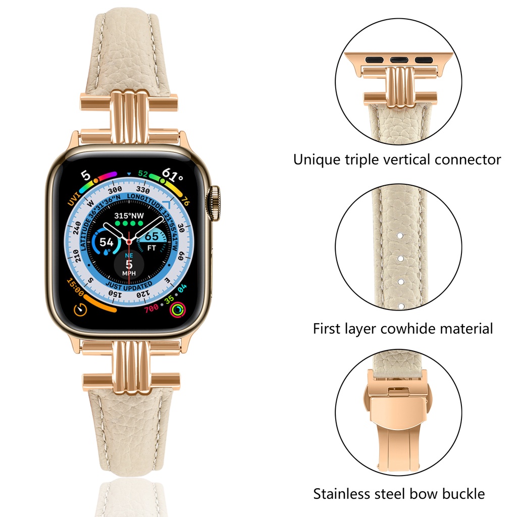 Dây Đeo Bằng Da Thật Có Khóa Hình Bướm Cho Đồng Hồ Thông Minh apple watch ultra 8 7 6 se 5 4 49mm 45mm 41mm 44mm 38 40mm