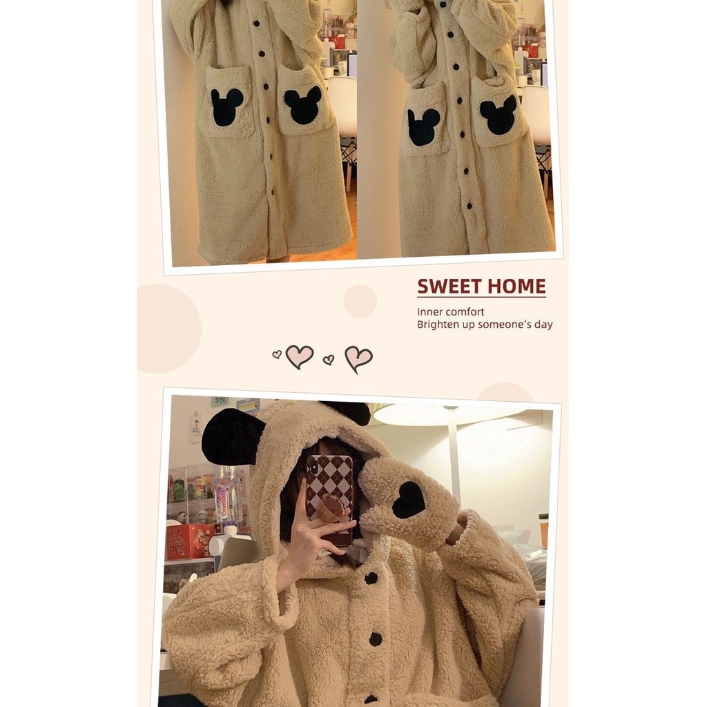 Đầm Ngủ Tay Dài Chất Nỉ Dày Dặn Thời Trang Mùa Đông 2023 Dễ Thương Cho Nữ