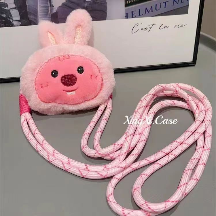 Dây Đeo Điện Thoại Bện Họa Tiết Hoạt Hình Màu Hồng ere1 Dễ Thương